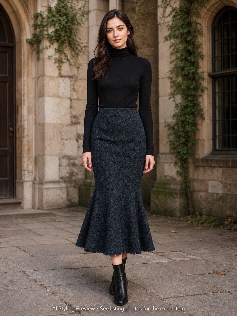 Benatra Korean Green Blue Tweed Mermaid Skirt Women’s XS 26” Waist